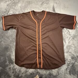 Men's Brown Orange Mesh Button-Up Shirt Short Sleeve V-Neck 3XL Polyester